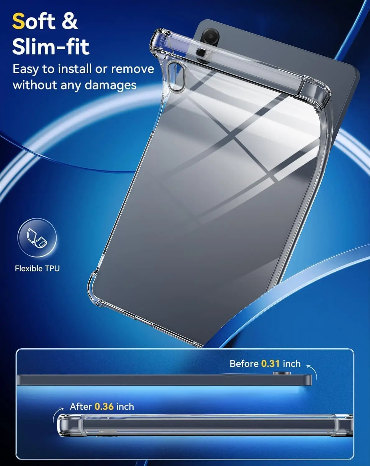 Transparent Soft TPU Silicone Tablet Cover with Reinforced Corners for 11-Inch Tablets