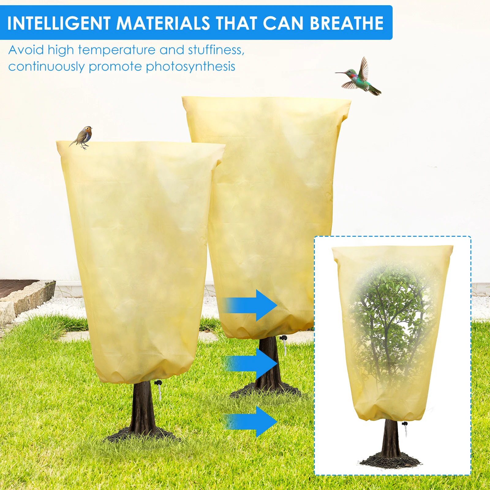 2Pcs Plant Frost Protection Cover Non Woven Winter Warm Cover with Drawstring Tree Shrub Plant Protecting Bag Garden Accessories