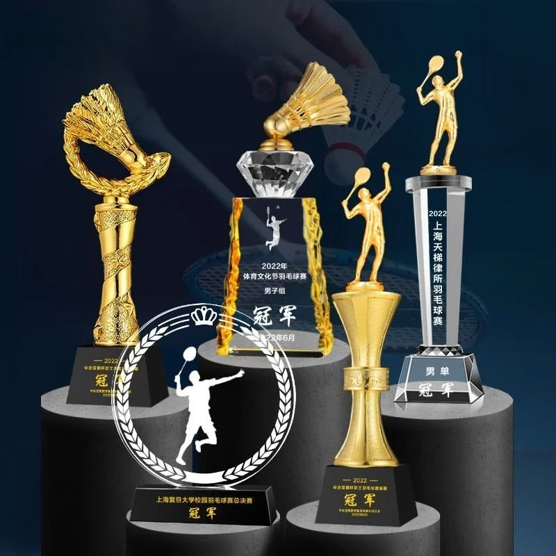 Customized Metal and Resin Sports Badminton Trophy, Celebration Awards Gift, Creative Medal, Competition Lettering Souvenir, 1Pc