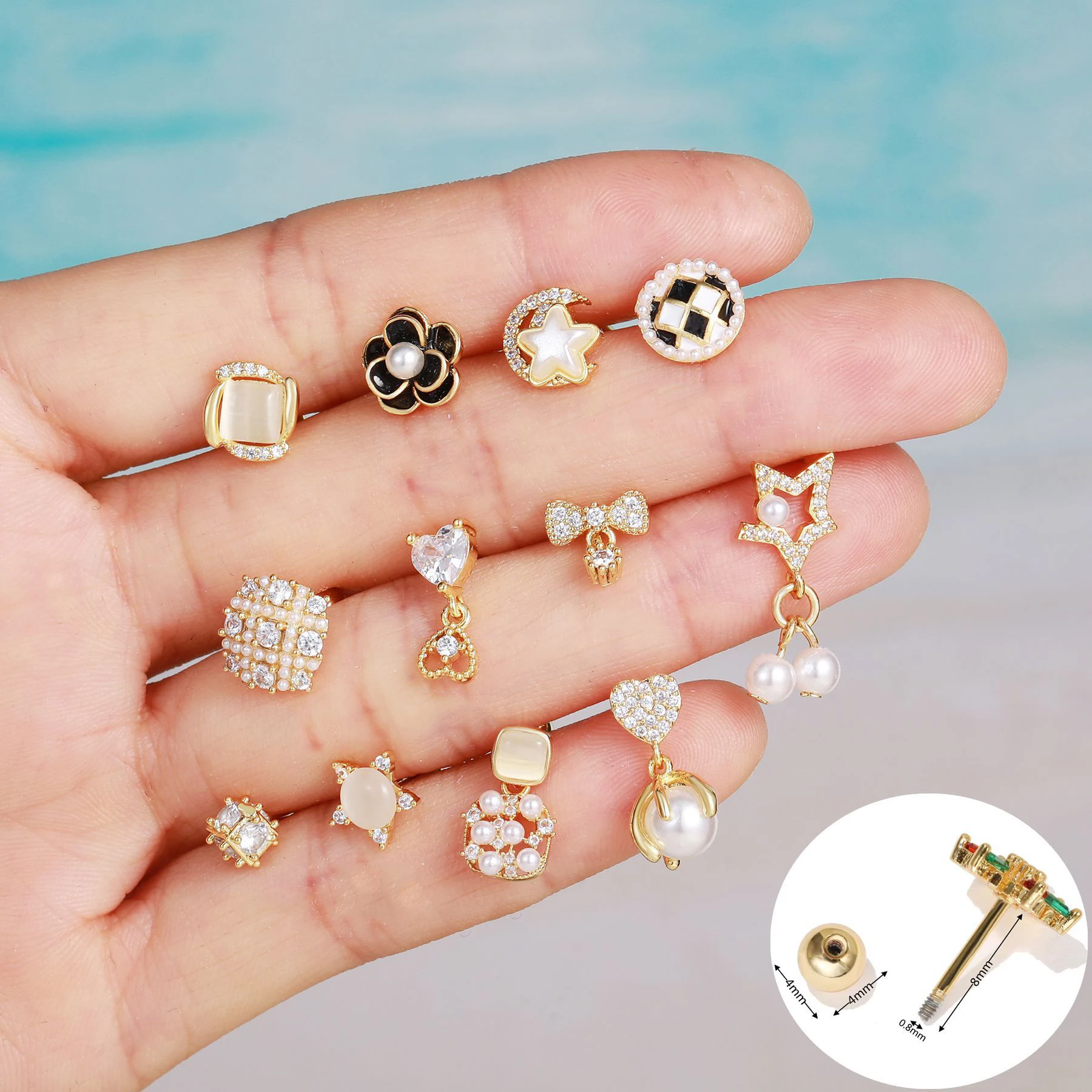 

Серьги-гвоздики SOHOT из нержавеющей стали с цирконом, винт для пирсинга в форме сердца и цветов, ювелирные изделия для женщин вечерние ний подарок, 1 шт.