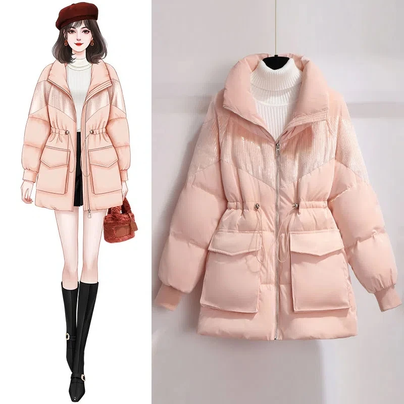 

2022 Women's new cotton padded clothes with plush and thick loose cotton padded jacket, showing thin cotton padded clothes
