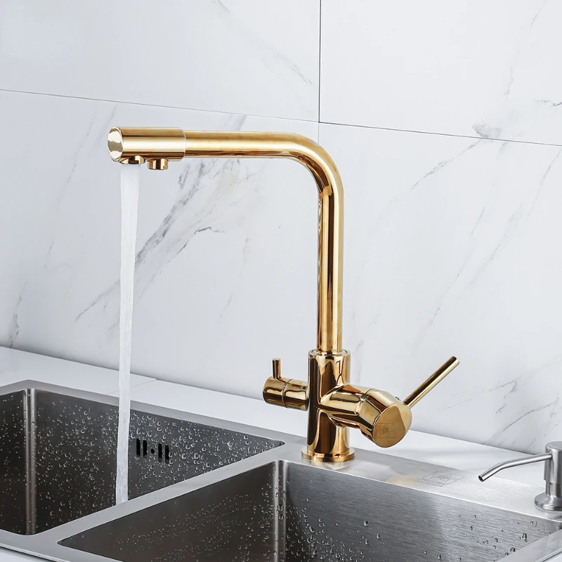 Water Purification Kitchen Faucet Black Hot and Cold Rotating Brass Material Sink Mixer Drinking and Washing Tap