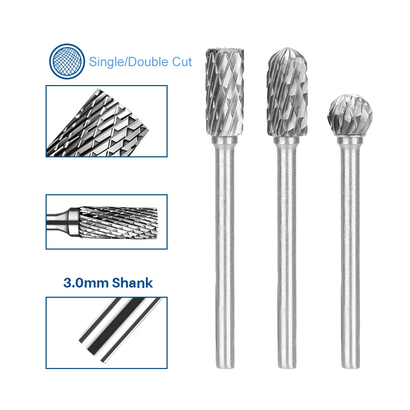 Burr Die Grinder, Wolfraam Staal Veelzijdig Slijpen Burr Hoofd Rotary Cutter Bits Kit Gebruikt voor Manufacturing Metaal Niet-Metalen Craft Carving Schone Buis 5 stks 10 mm met 6
