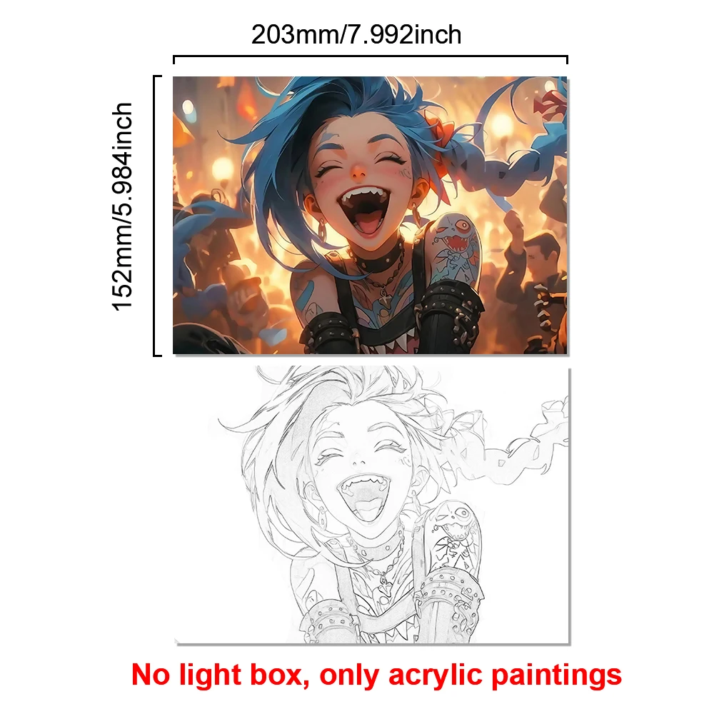 LED Illuminated Anime Frame featuring League of Legends' Jinx – Unique Bedroom Decor & Perfect Gift