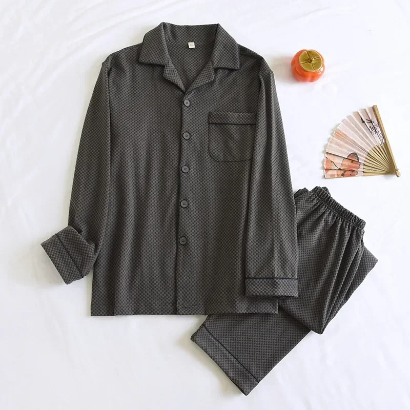 New Men's Autumn/Winter Pajama Set Thickened Warm Home Clothes Long Sleeve Long Pants Two Piece Set Large Size