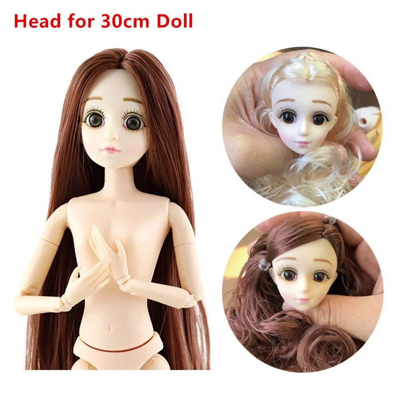 30cm Doll Accessories Head for 1/6 BJD Dolls Ball Joint Doll Head with 3D Eyes Purple/ Gray Hair Blue Eyes Dolls Toy for Girls 2
