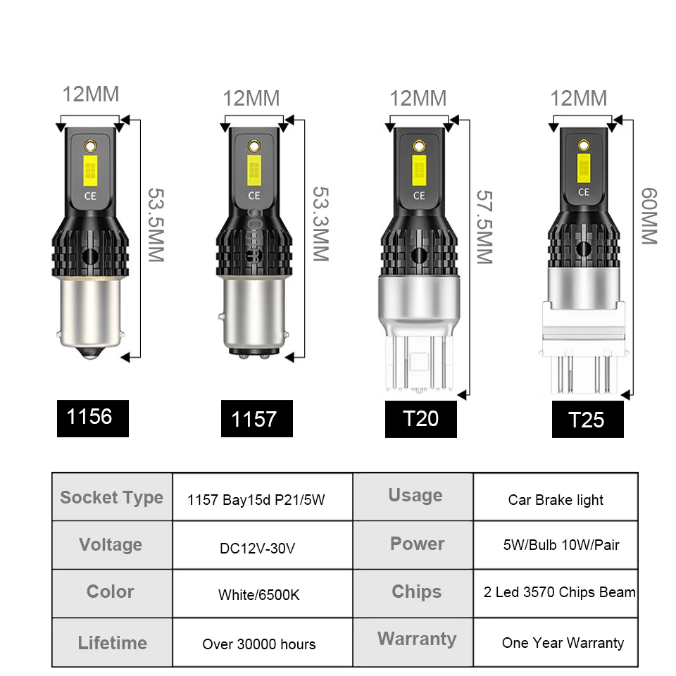 Nlpearl-Luz de freio do sinal de giro do carro, Lâmpada LED, Luz de freio, P21, 5W, Bay15d, 1157, 3570 SMD, P21W, 1156, Ba15s, Bau15s, Py21w, 12V, 1x