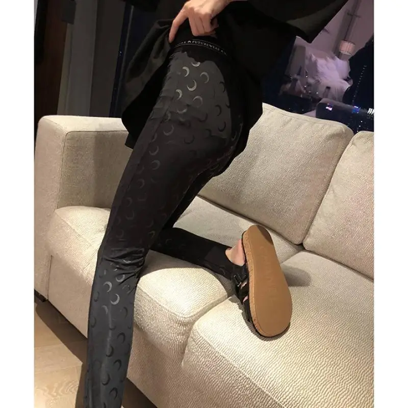 2025 Women's New Printed Reflective Tight and Elastic Outer Wear Bottoming High Waist and Thin Fashion Casual Trousers 2