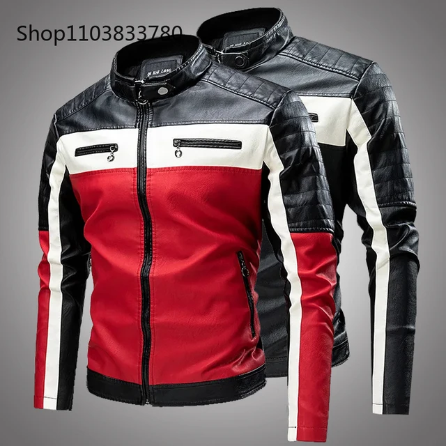Winter Autumn Standing Collar Leather Jacket Men's Patchwork Leather Jacket Male Large Size Motorcycle Men's Coat Outwears 4XL