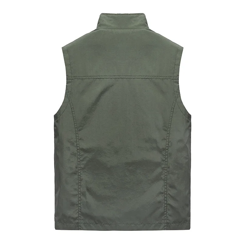 Spring Summer Vest Men Outdoor Casual Thin Stand Collar Waistcoat Large Size M-6XL Fishing Quick Drying Vest Sleeveless Jacket_voghion.com