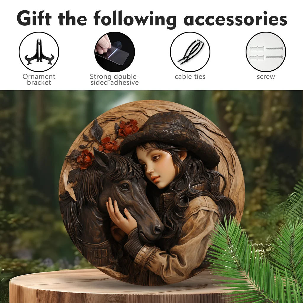 

Aluminum logo relief painted circular wreath for little girl and horse decoration souvenir a gift for daughter horse enthusiasts