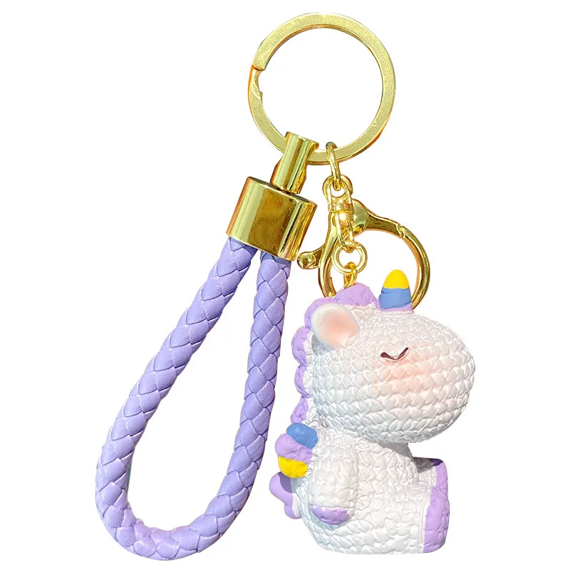 【Happier】Hot selling Bags and Travel Unisex Bags Key Holders        Leather Weave Rope DIY Resin Unicorn Keychain Cartoon Cute Animal Doll Keyring Women Couple Bag Car Charm Key Chain Gift. 