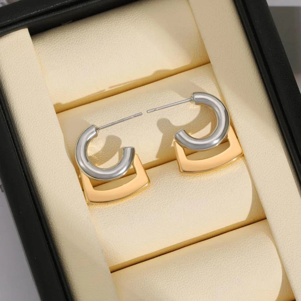 Personality Trendy C Shape Hoop Earrings Gold&silver Mix Color Ear Buckle Women's Huggie Earring Waterproof Retro Jewelry Gift