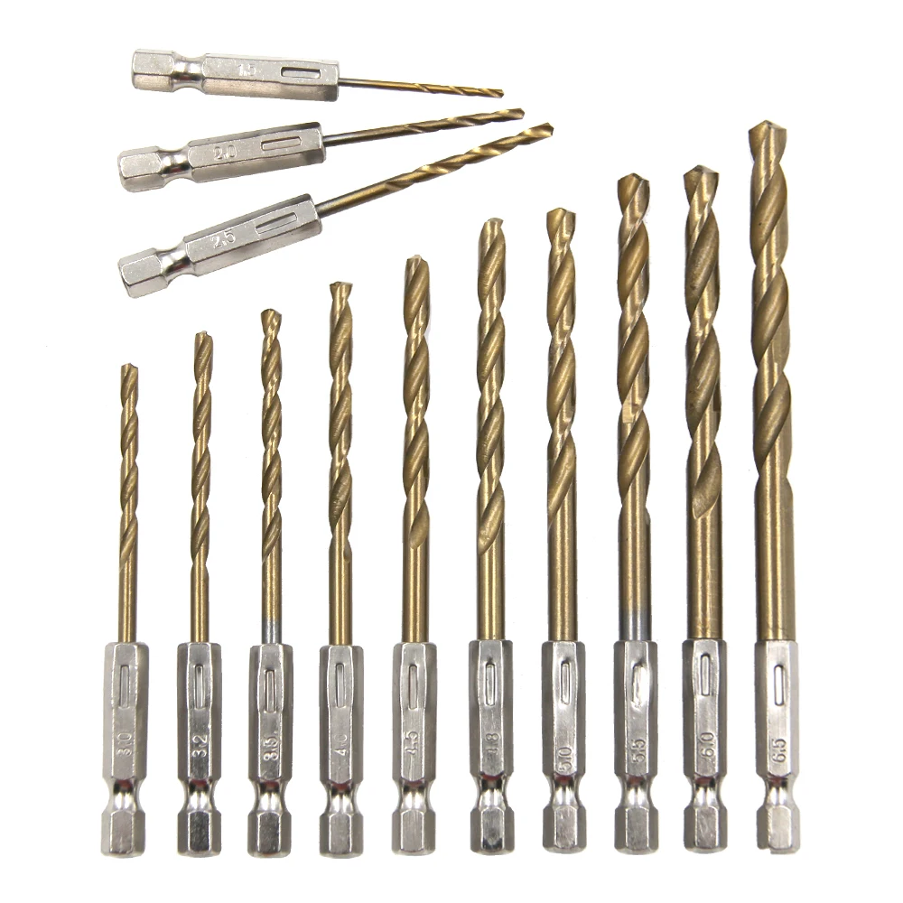 Sechskantgriff, 13-teilig, titanbeschichtet, gebratener Teig, Spiralbohrer, 1,5–6,5 mm, elektrische Bohrmaschine, Schraubendreher, Bohren, Reiben, Bohrwerkzeug – Detail 2