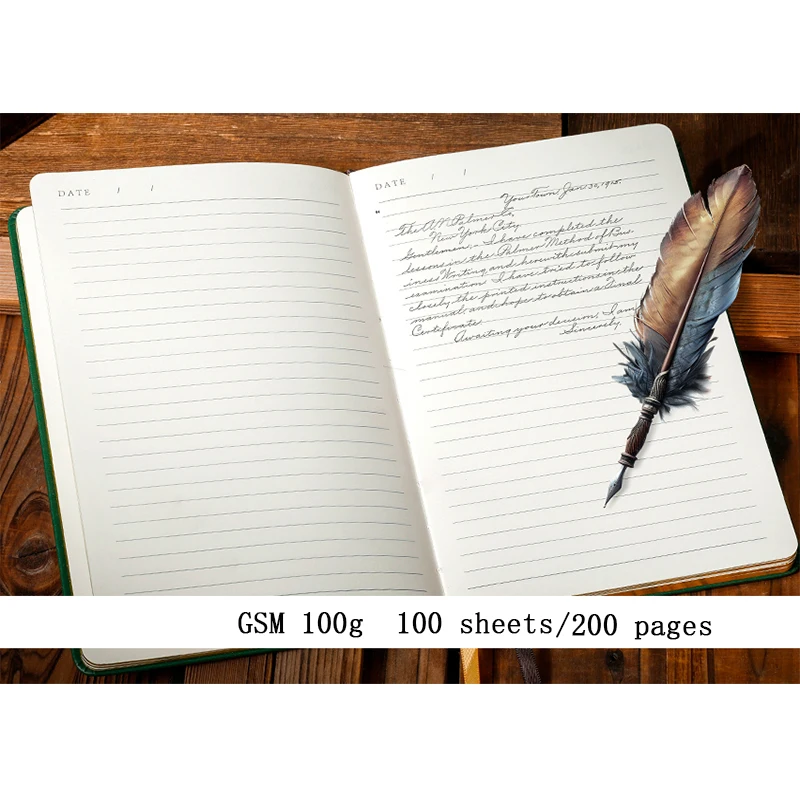 Retro A5 notebook printed leather cover notepad work meeting minutes golden edge 4