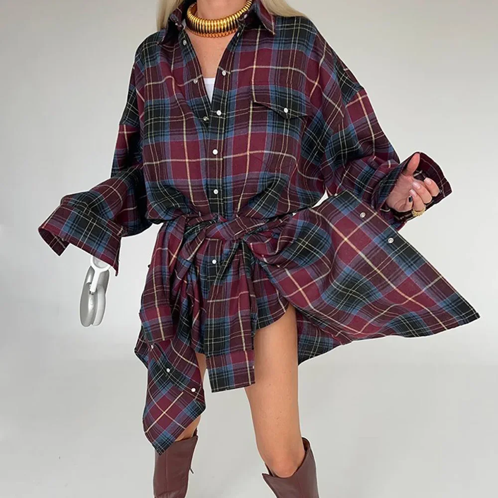 Women's Vintage Plaid Long Sleeve Loose-Fit Shirt
