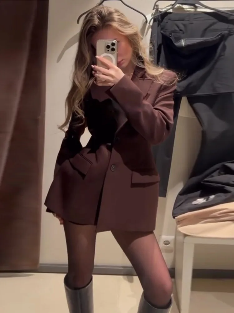 Elegant Lapel Blazer Mini Skirts Sets Women Casual Burgundy Jackets Suit With Hip Package Skirt Female 2025 Spring Chic Outfits 6
