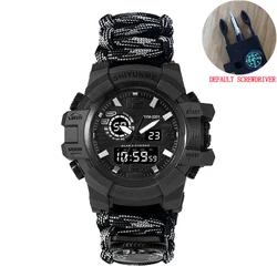 Men's Sporty Military - Style Waterproof LED Watch with Compass (MD Black Ggray)