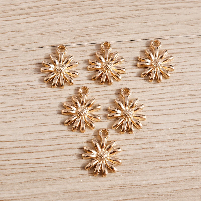 Tusember 50 Stück 12*15mm Metall-Goldfarbene Gänseblümchen-Anhänger für Halsketten, Ohrringe, handgefertigte Schmuckherstellung, Zubehör und Schmuckteile