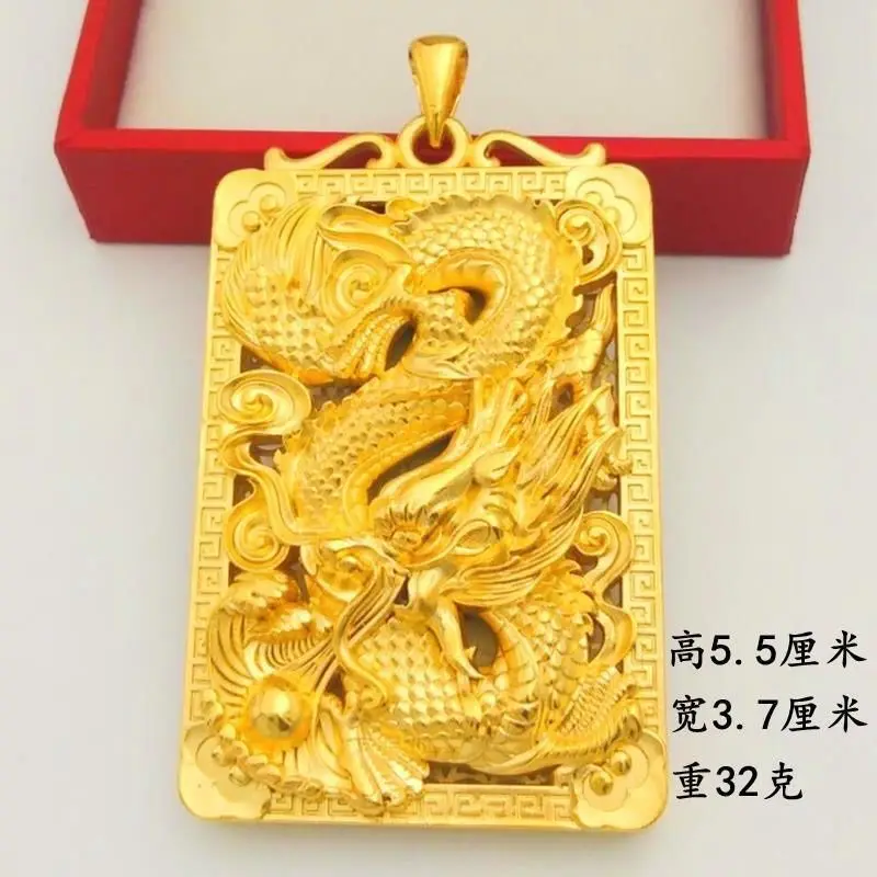 Simulation 100% Pure 18K Gold Real Gold Pendant Men's Domineering Men's Solid Dragon Brand Korean High-End High-Grade Gold Brand