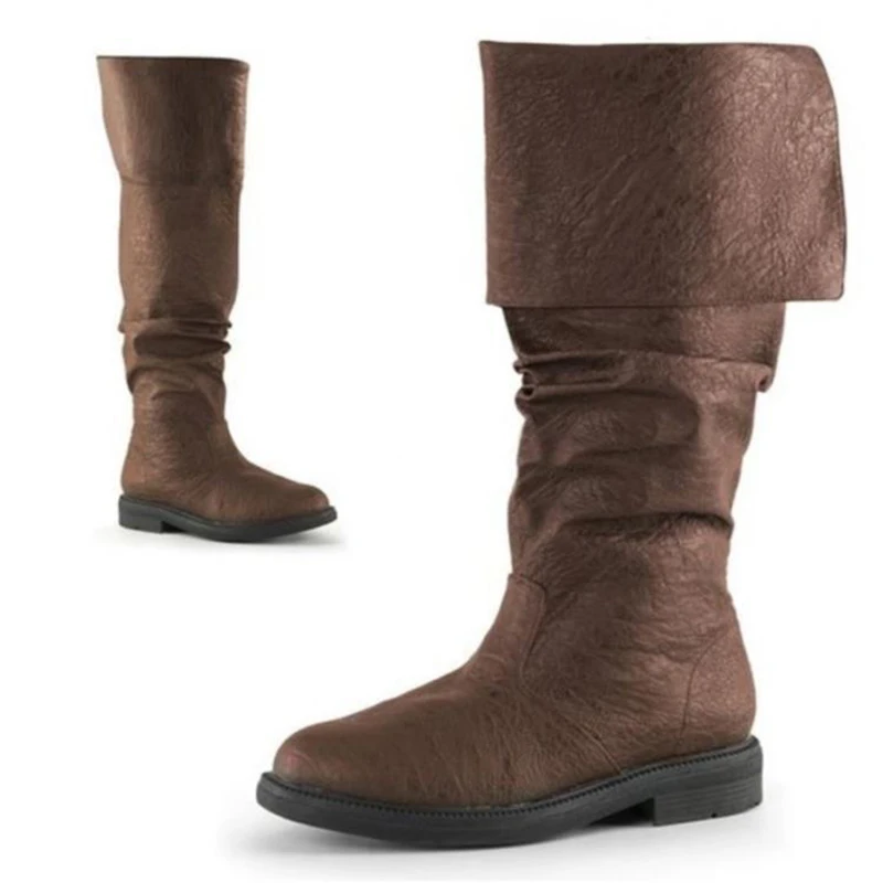 Mittelalter liche Männer Ritter Prinz Cosplay Gothic Retro Punk Leder Stiefel Halloween Karneval Bühne Party Requisiten Schuhe Elf Vintage Stiefel – Detail 4