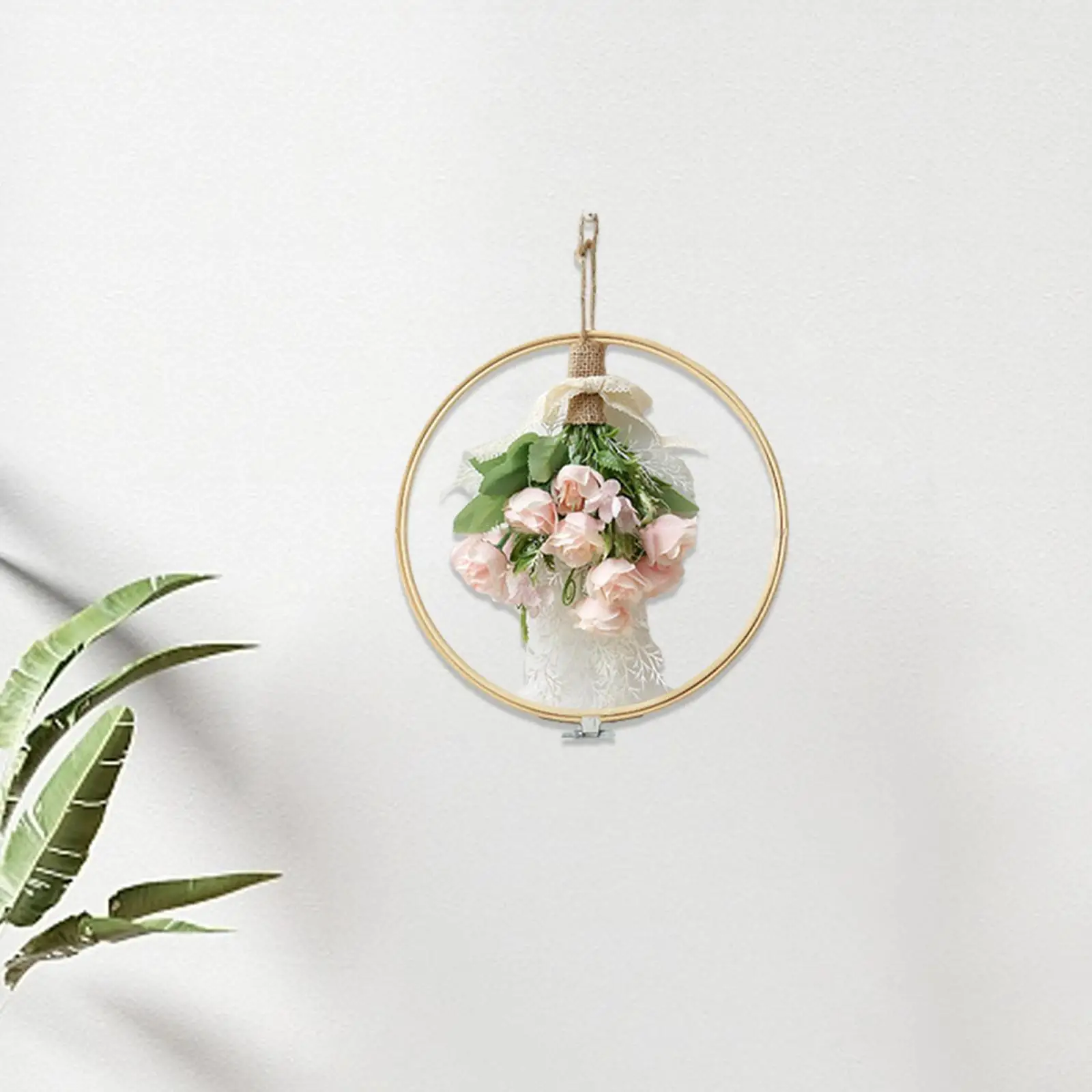 Rose Floral Hoop Wreath Spring Wreath Wall Hanging Ornament Front Door Wreath for Party Porch Indoor Outdoor Festival Wedding