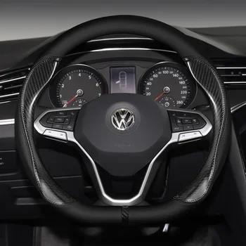 Coprivolante per auto in pelle, antiscivolo, 38 cm, per VW Sharan, Passat, Caddy, Touran, Tiguan, Golf, Polo, Teramont, T-Roc