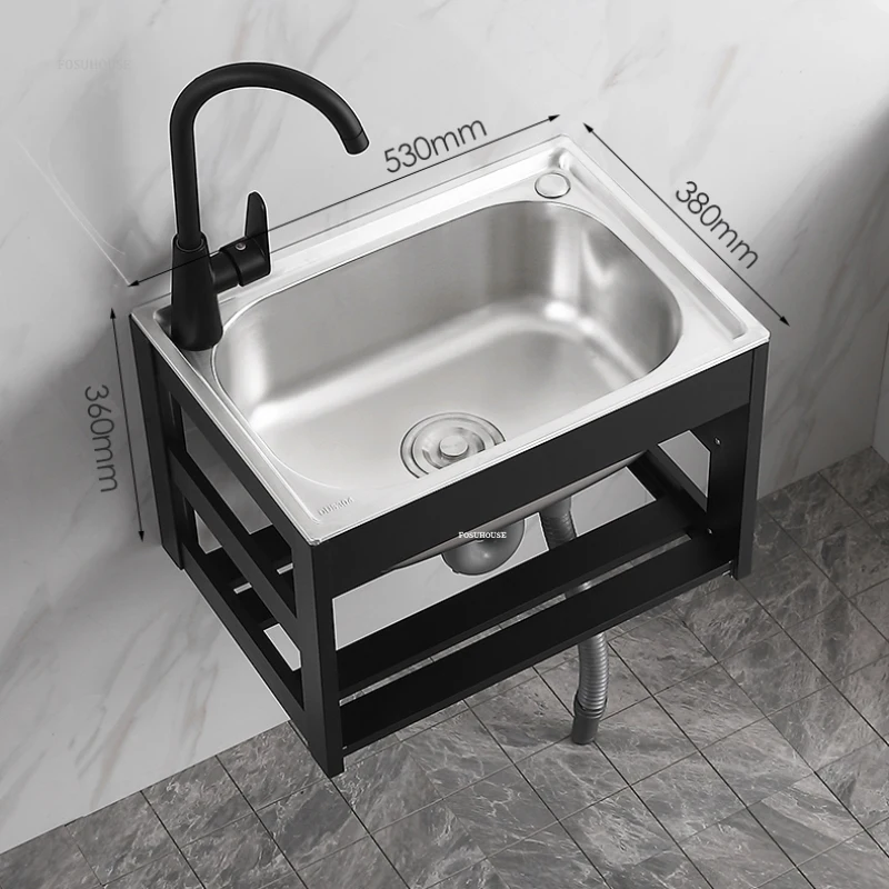 Simple Wall-mounted Kitchen Sinks Stainless Steel Kitchen Washbasin Single-slot Small Apartment Wall-mounted Sinks with Bracket 6