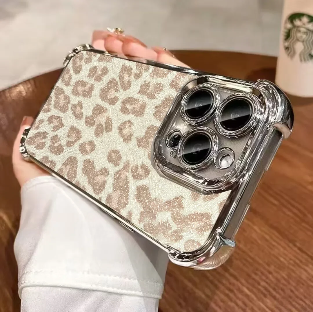Luxury Grey White Leopard Print Soft Plating Case