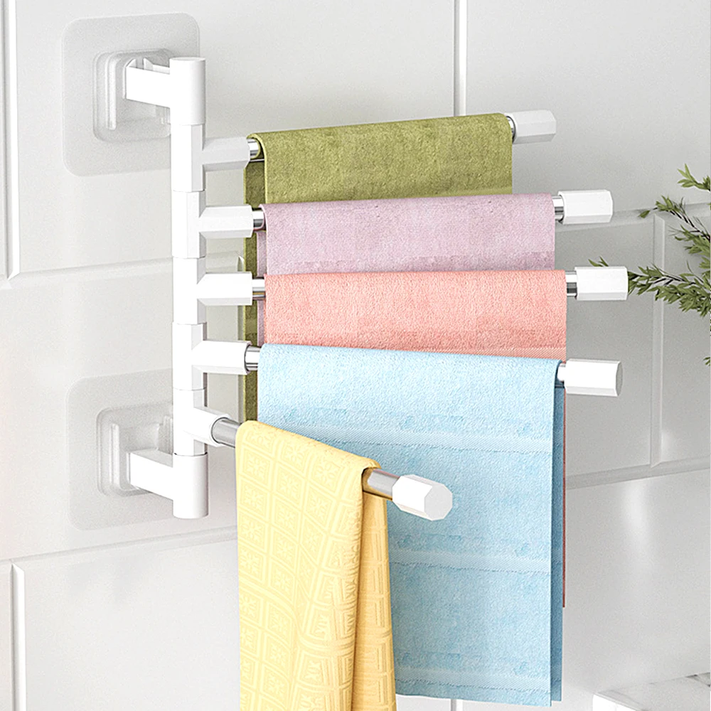 Bathroom Towel Rack Rotatable Towel Holder Space Aluminum 2/3/4/5-Bar Hanger Kitchen Shelf Paper Hanging Wall Mounted