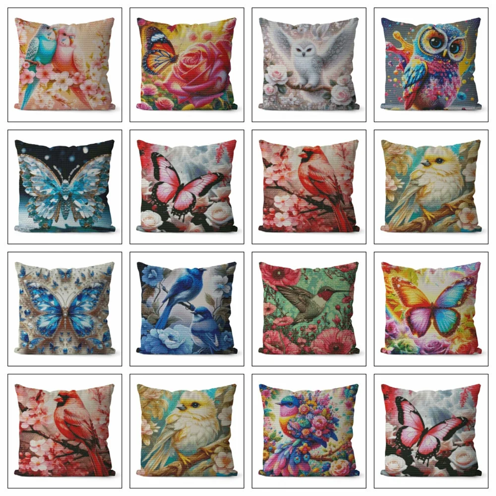 Cross Stitch Kit Butterfly Flower Pillow DMC Threads 11Ct Picture Printed Canvas Bird Animal Sewing Sets Wall Decoration