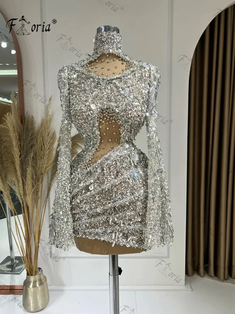 Dress Vestido Brillante Plateado Vestido Corto Vestido Flecos