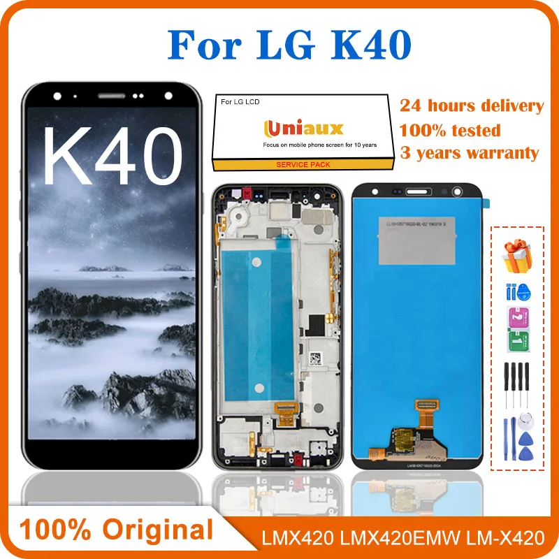 LG K40 LMX420 LCD 터치 스크린 디지타이저 교체, 프레임 포함, LG X4 2019 터치 스크린 K12 플러스 LCD 디스플레이, 5.7 인치 