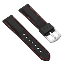 Silicone Rubber Watch Strap - Soft and Comfortable Replacement Band - 20mm (Black red)