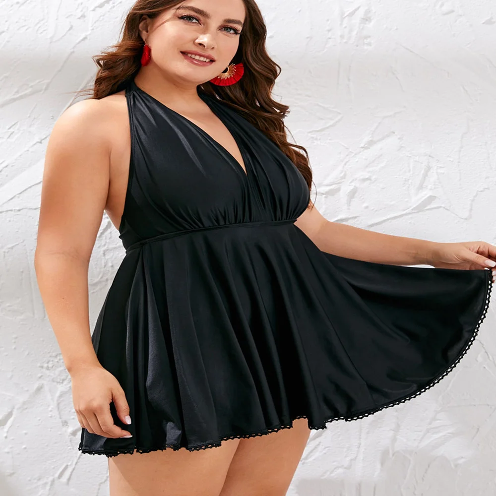 New women's oversized skirt swimsuit solid open back sexy skirt swimsuit