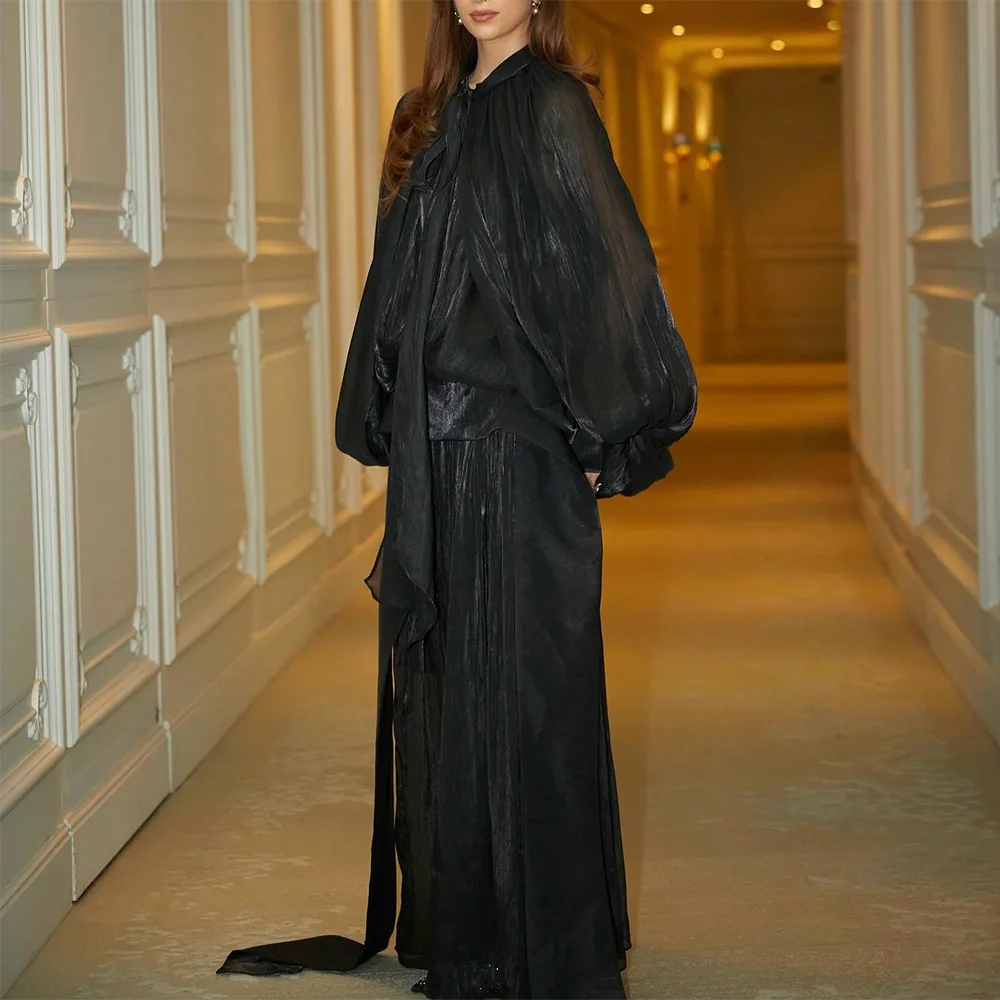 TWOTWINSTYLE Solid Elegant Chic Dresses For Women Stand Collar Long Sleeve High Waist Patchwork Lace Up Dresses Female Style New 4