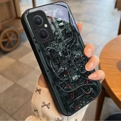 Elegant Black Glass Phone Case with Circuit Neural Network Design for OnePlus Nord N20 5G (BK - R2608051)