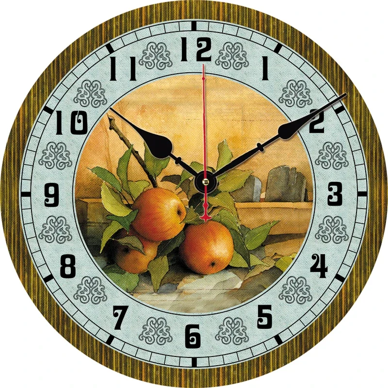 

Винтажные круглые Настенные часы с изображением растений, фруктов, для кухни, большие декоративные настенные часы для столового, ресторана, кафе, бесшумные, не тикающие, хороший подарок