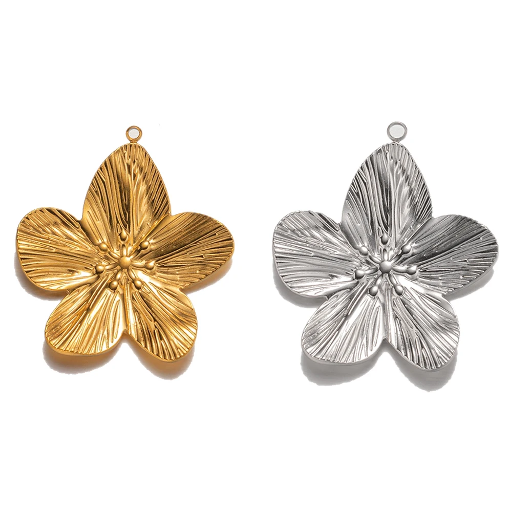 5 Stück 31 mm Gold Edelstahl Blumen Charms großer Anhänger für DIY Ohrringe Halskette Schmuckzubehör Zubehör – Detail 4