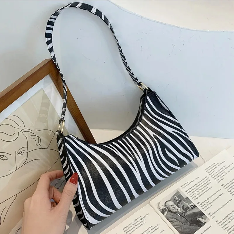 New Shoulder Bags for Women High Quality Zebra Underarm Handbags Ladies Commuter Vintage PU Leather Leopard Armpit Purse Bag