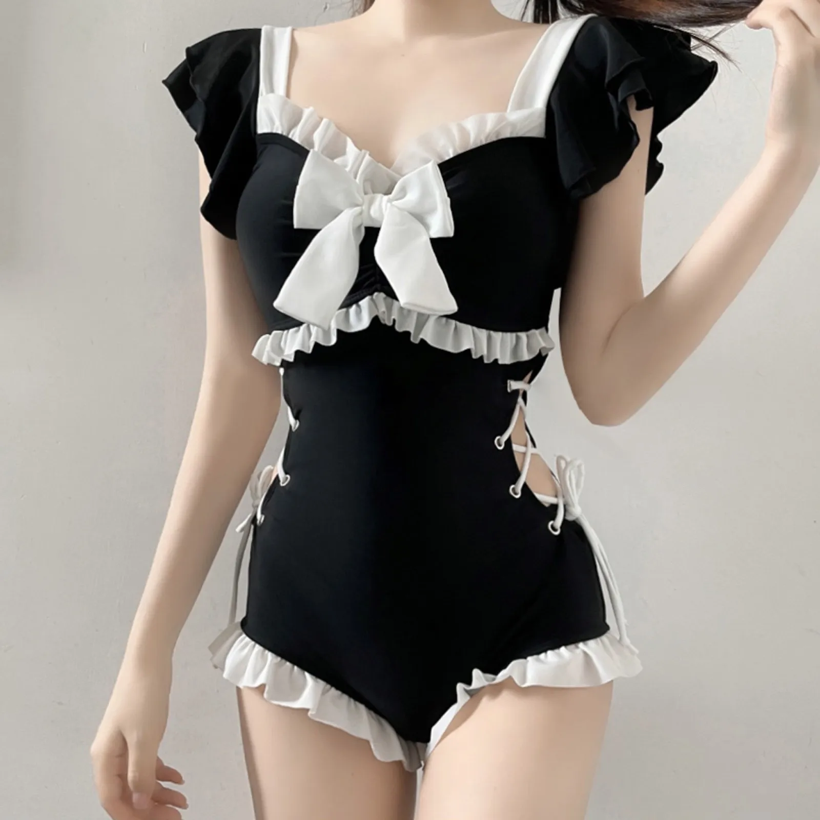 2023 Women Sexy One Piece Swimsuit Korean Fashion Lovely Square