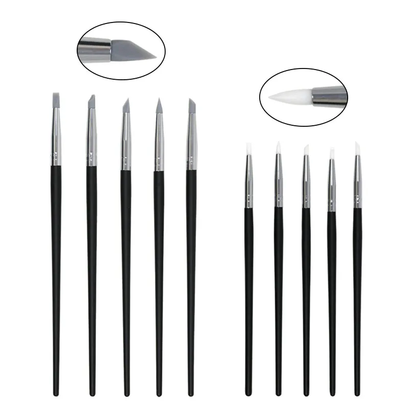 GREATLH 5pcs/set Dental Resin Brush Pen Shaping Silicone Tooth Tool for Adhesive Composite Cement Porcelain Dentistry Tools