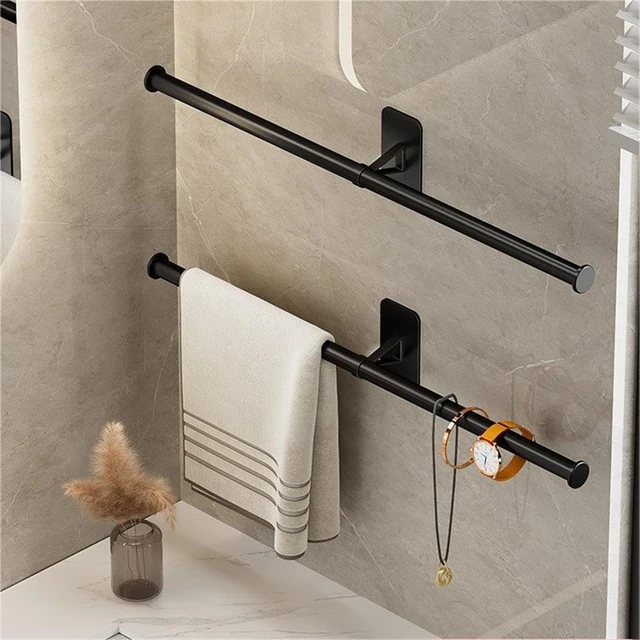 1pc Stainless Steel Hand Towel Holder, Self Adhesive Bathroom Towel Bar,  Wall Mounted Towel Hanger, Bathroom Accessories