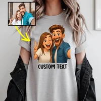T-shirt personnalisé avec caricature photo, t-shirt à manches courtes pour couple familial, cadeau d'anniversaire ou de Saint-Valentin pour elle, t-shirt à manches courtes d'été 3