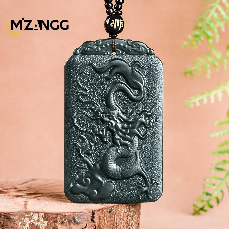 

Natural Hetian Jade Ink Jade Dragon Pendant Zodiac Dragon Jade Necklace Domineering High-end Men and Women Amulet Pendant