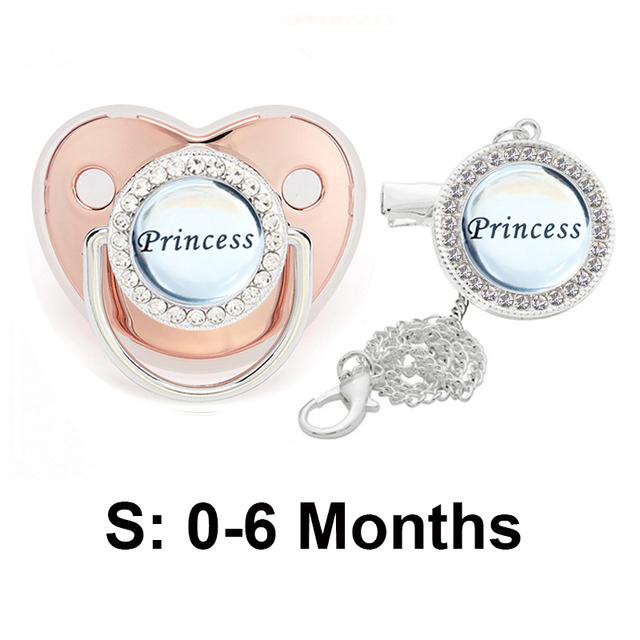 Bling Baby Pacifier Clips Rhinestone Newborn BPA Free Silicone Baby Soother with Chain Baby Shower Gifts Prince Princess