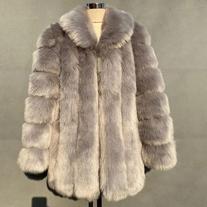 Women's Fur Coat Winter New Imitation Fox Fur Mid Length European and American Fashion Fur Coat