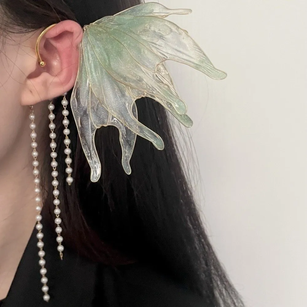 Modische Meerjungfrau-Prinzessin Ohrklemmen, Feenhafte Blumen-Ohrclips, Ästhetische Nicht-Piercing Perlen-Quasten-Ohrclips für Partys – Detail 3