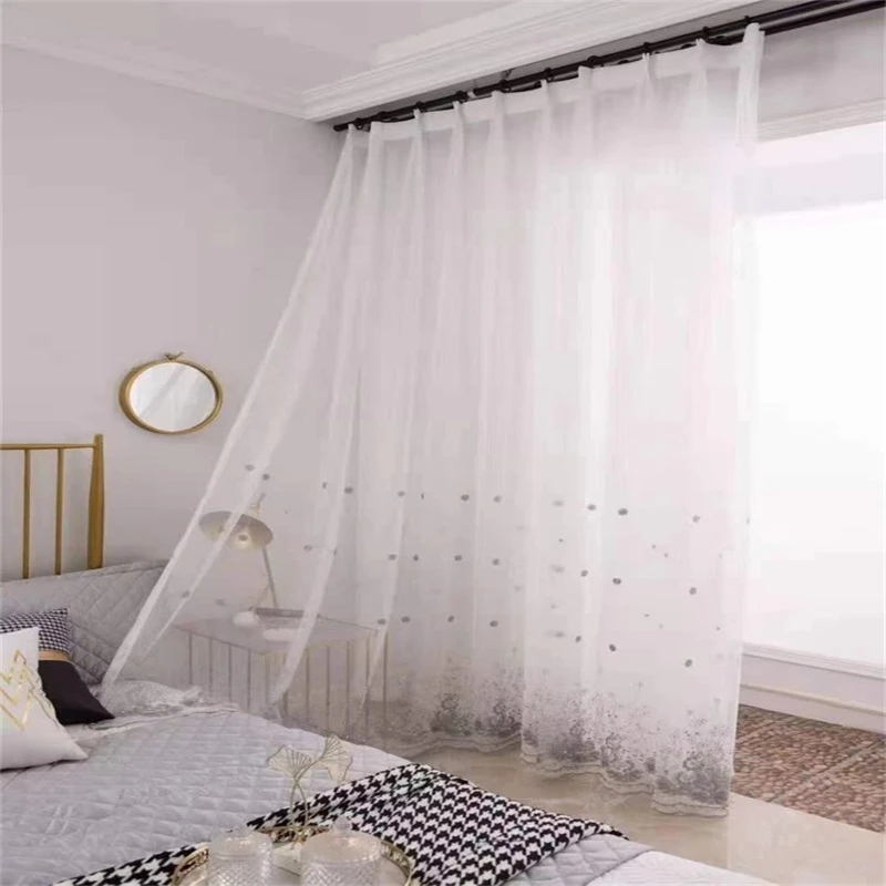 Modern White Sheer Curtains For Living Room Embroidered Luxury Voile Curtain Bedroom Bathroom Tulle Curtains Window Drapes