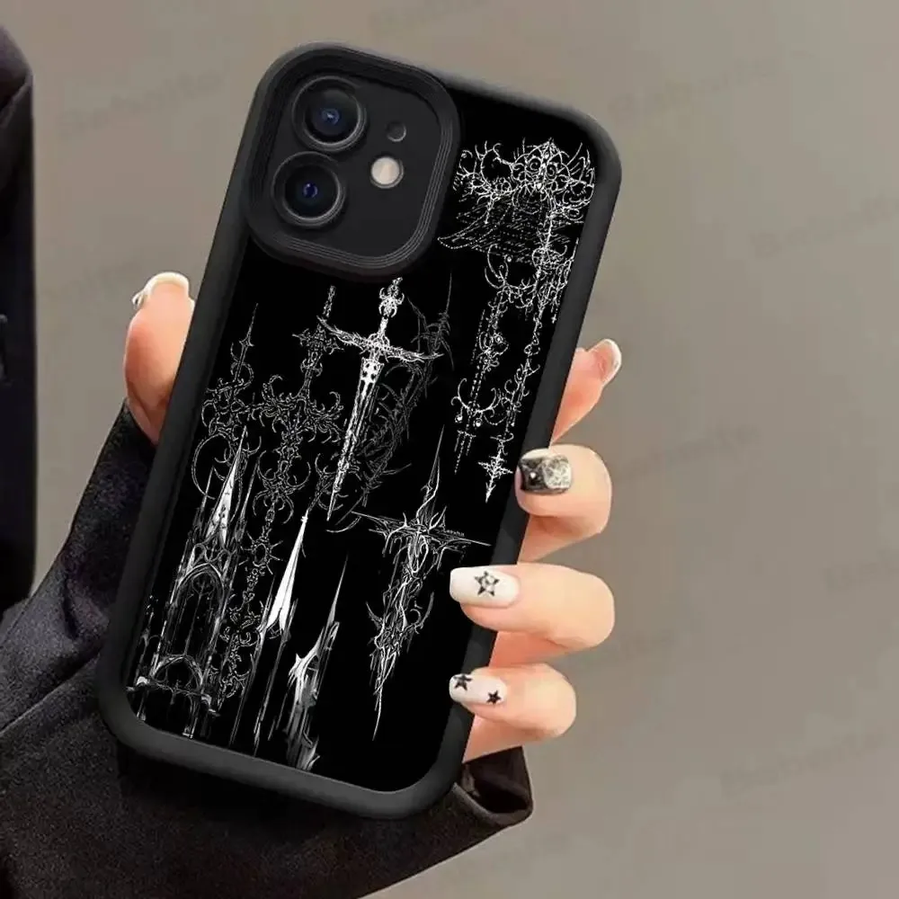 Soft Retro Gothic Cyber Sigil Cross Back Cover Phone Case